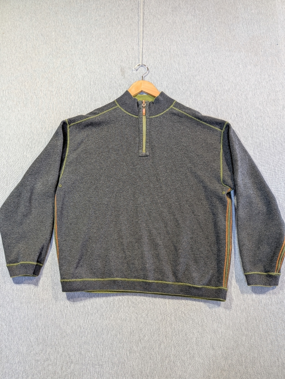 Tommy Bahama Reversible 1/4 Zip Sweater Men's Large Gray Green